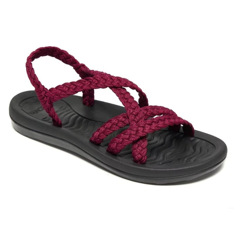 MEGNYA Women's Comfortable Sandals with Arch Support, Wadable Hiking Shoes with Braided Straps, Soft Adjustable Slide Sandals for Walking, Hanging Out Bordeaux Size 9 - Image 1